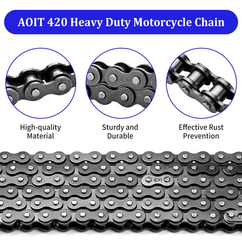 AOIT 420 Motorcycle Chain 132 Links - 420 Chain for 50 70 90 110 125cc 212cc TaoTao Coolster Apollo Baja Kazuma Chinese ATV, 420 Chain for Mini Bike Go Kart, Free Chain Breaker Included - Image 3